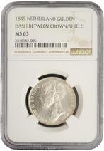 Koning Willem II 1 gulden 1845 DASH BETWEEN CROWN/SHIELD, Zilver, Losse munt, Verzenden