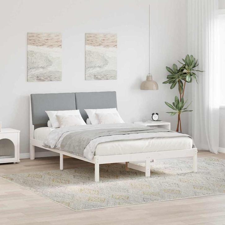 vidaXL Bedframe Wit en lichtgrijs 140 x 200 cm Massief, Huis en Inrichting, Slaapkamer | Bedden, Wit, Nieuw, Hout, Verzenden