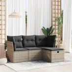 vidaXL 4-delige Loungeset met kussens poly rattan grijs, Tuin en Terras, Verzenden, Nieuw, Rotan, Loungeset