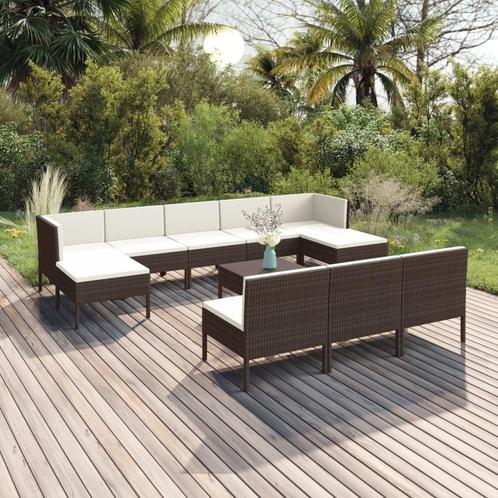 vidaXL 11-delige Loungeset met kussens poly rattan bruin, Tuin en Terras, Tuinsets en Loungesets, Loungeset, Nieuw, Rotan, Verzenden