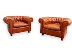 Fauteuil (2) - Club Chesterfield - Leder, Hout, Nieuw