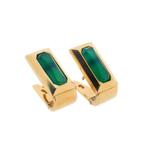 18 Krt. Gouden oorbellen met jade (oorstekers), Sieraden, Tassen en Uiterlijk, Oorbellen, Gebruikt, Overige kleuren, Ophalen of Verzenden