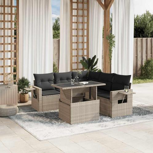 vidaXL 6-delige Loungeset met kussens poly rattan lichtgrijs, Tuin en Terras, Tuinsets en Loungesets, Loungeset, Nieuw, Rotan