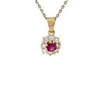 Gouden entourage hanger met robijn en diamant 14 karaat, Sieraden, Tassen en Uiterlijk, Kettinghangers, Verzenden, Zo goed als nieuw