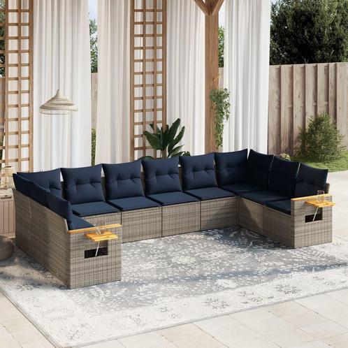 vidaXL 10-delige Loungeset met kussens poly rattan grijs, Tuin en Terras, Tuinsets en Loungesets, Loungeset, Nieuw, Rotan, Verzenden