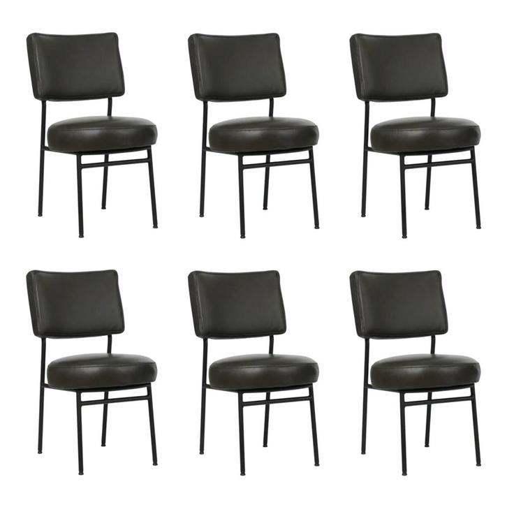 Set van 6 Leren eetkamerstoelen Rondo - Granada Graphite, Huis en Inrichting, Stoelen, Vijf, Zes of meer stoelen, Nieuw, Leer