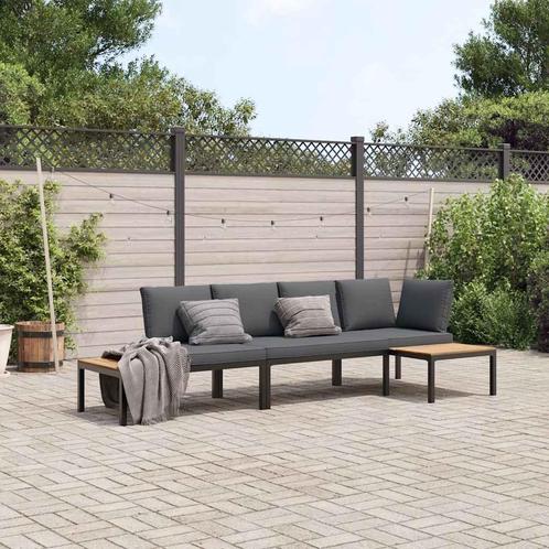 vidaXL 3-delige Loungeset met kussens aluminium zwart, Tuin en Terras, Tuinsets en Loungesets, Loungeset, Nieuw, Aluminium, Verzenden