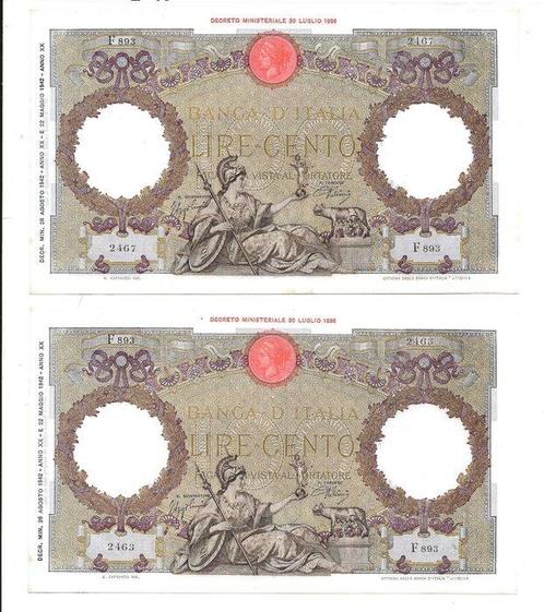 Italië. - 2 x 100 Lire 1942 (Fascio) LAquila - Gigante BI, Postzegels en Munten, Munten | Nederland