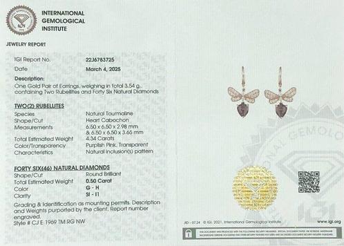 Hangoorbellen - 14 karaat Roségoud - 4.84ct. tw. Toermalijn, Sieraden, Tassen en Uiterlijk, Antieke sieraden