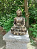 Beeld, 60 cm high gold colored bronze Buddha statue - 60 cm