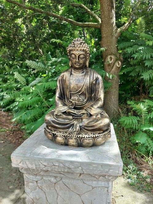 Beeld, 60 cm high gold colored bronze Buddha statue - 60 cm, Antiek en Kunst, Curiosa en Brocante