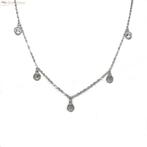 Zilveren kort collier met 5 ronde zirkoon hangertjes, Verzenden, Nieuw, Zilver