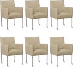 Set van 6 Taupe leren moderne kuipstoel - poot rond zwart me, Huis en Inrichting, Stoelen, Overige kleuren, Nieuw, Leer, Ophalen of Verzenden