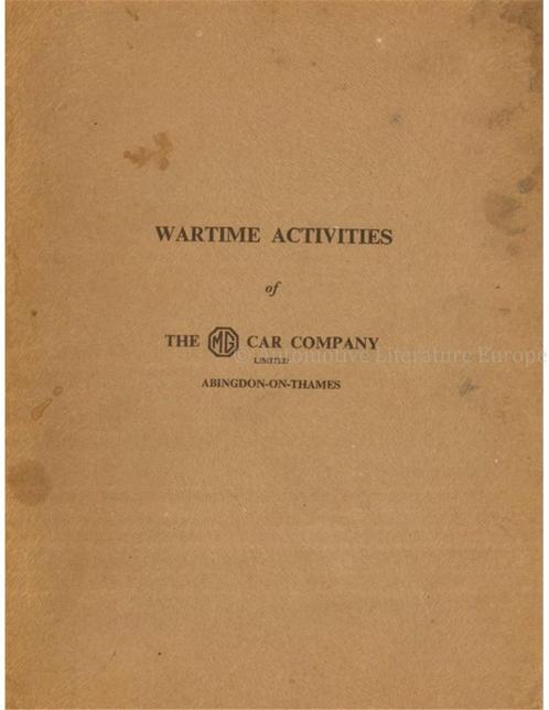 WARTIME ACTIVITIES OF THE MG CAR COMPANY, Boeken, Auto's | Boeken