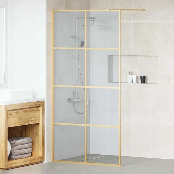 vidaXL Inloop Douche Wand Goud 100 x 195 cm gehard glas, Doe-het-zelf en Verbouw, Sanitair, Nieuw, Verzenden