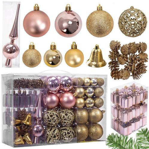 Merkloos REA Roze en gouden kerstballenset - 101-delig -..., Diversen, Kerst, Nieuw, Ophalen of Verzenden
