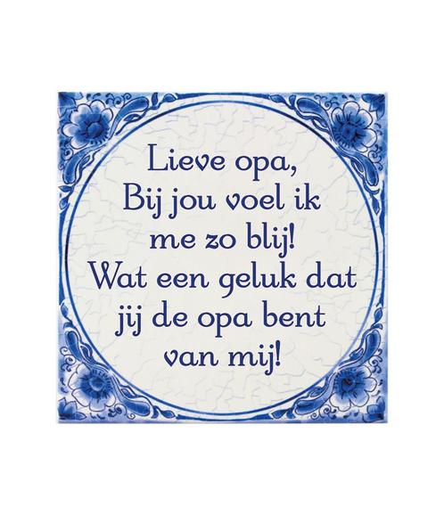 Delfts Blauw Tegel Lieve Opa 14,5cm, Huis en Inrichting, Woonaccessoires | Schilderijen, Tekeningen en Foto's, Nieuw, Verzenden