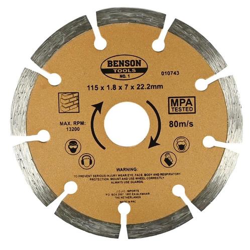 Benson Universele diamantschijf - getand - Ø 115 mm - voo.., Doe-het-zelf en Verbouw, Gereedschap | Slijpmachines, Nieuw, Ophalen of Verzenden