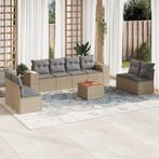 vidaXL 9-delige Loungeset met kussens poly rattan beige, Tuin en Terras, Tuinsets en Loungesets, Meer dan 8 zitplaatsen, Nieuw