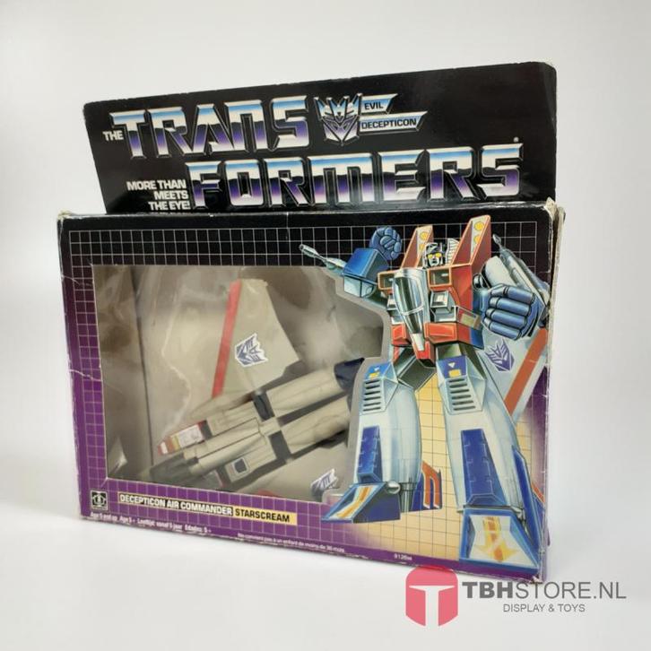 Transformers - G1 Starscream met doos (Compleet) (Toys), Hobby en Vrije tijd, Overige Hobby en Vrije tijd, Zo goed als nieuw, Verzenden