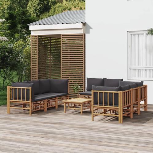 vidaXL 9-delige Loungeset met kussens bamboe donkergrijs, Tuin en Terras, Tuinsets en Loungesets, Loungeset, Nieuw, Hout, Verzenden