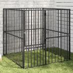 vidaXL Hondenkennel 4 panelen gepoedercoat staal zwart, Verzenden, Nieuw