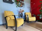 Set van 2 leren fauteuils met stalen frame - geel leer, Huis en Inrichting, Fauteuils, Ophalen of Verzenden, Nieuw, Leer