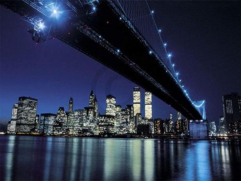 Kunstdruk Henri Silberman - Brooklyn Bridge at Night 80x60cm, Huis en Inrichting, Woonaccessoires | Schilderijen, Tekeningen en Foto's