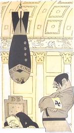 Spotprent met Hitler en Goering die Hjalmar Schacht intim..., Verzenden