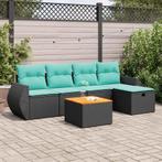 vidaXL 6-delige Loungeset met kussens poly rattan zwart, Tuin en Terras, Verzenden, Nieuw, Rotan, Loungeset
