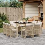 vidaXL 9-delige Tuinset met kussens poly rattan beige, Nieuw, 8 zitplaatsen, Tuinset, Verzenden