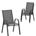 4 Stapelbare Tuinstoelen – Metaal & Ademende Stof, Grijs, Tuin en Terras, Tuinstoelen, Verzenden, Nieuw