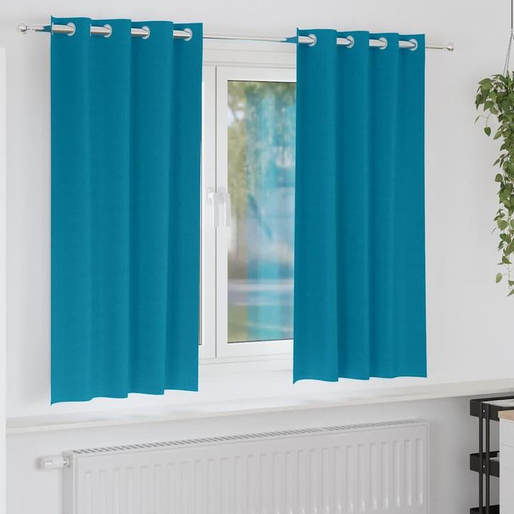 vidaXL Zwart-out Gordijnen met Ringen 2 pcs Turquoise 175 x, Huis en Inrichting, Stoffering | Gordijnen en Lamellen, Nieuw, Verzenden
