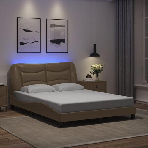 vidaXL Bedframe met LED zonder matras Hvar kunstleer, Huis en Inrichting, Slaapkamer | Bedden, 120 cm, 200 cm, Bruin, Twijfelaar