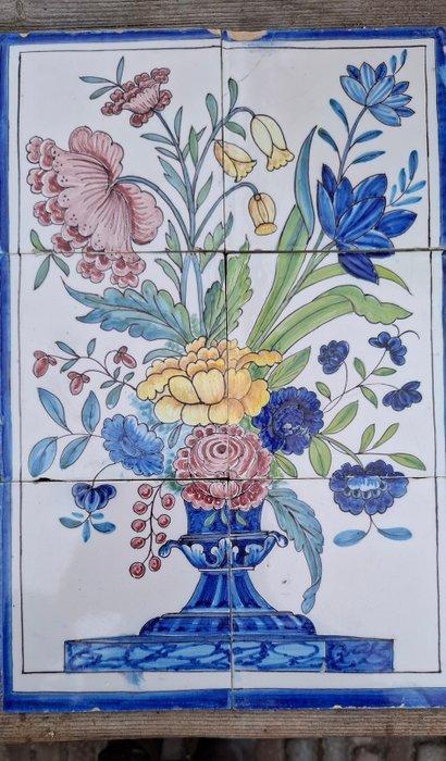 Tegel - Bloemvaas gekleurd - 1900-1950 - Tegeltableau, Antiek en Kunst, Antiek | Glas en Kristal