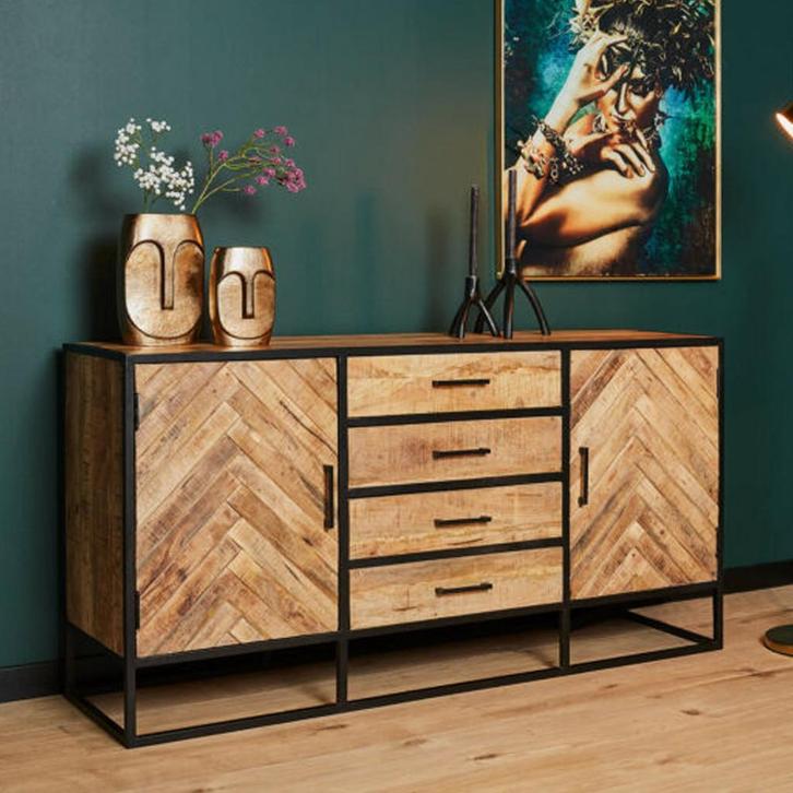*WOONWINKEL* Starfurn Arlington Dressoir Bruin Mangohout 165, Huis en Inrichting, Kasten | Dressoirs, Nieuw, Verzenden