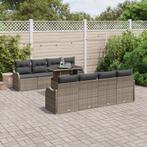 vidaXL 10-delige Tuinbankenset met kussens poly rattan grijs, Verzenden, Nieuw, Rotan