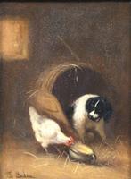 European school, XIX century - Scène de basse-cour – Poule, Antiek en Kunst