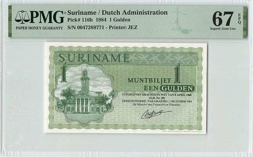 1984 Suriname P 116h 1 Gulden Pmg 67 Epq, Postzegels en Munten, Bankbiljetten | Europa | Niet-Eurobiljetten, Verzenden
