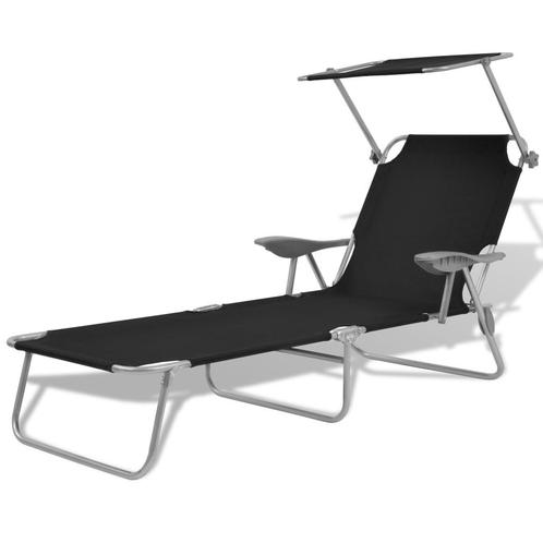 vidaXL Ligbed met luifel staal zwart, Tuin en Terras, Ligbedden, Nieuw, Verzenden