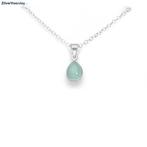Zilveren druppel groene chalcedoon ketting, Verzenden, Nieuw, Zilver