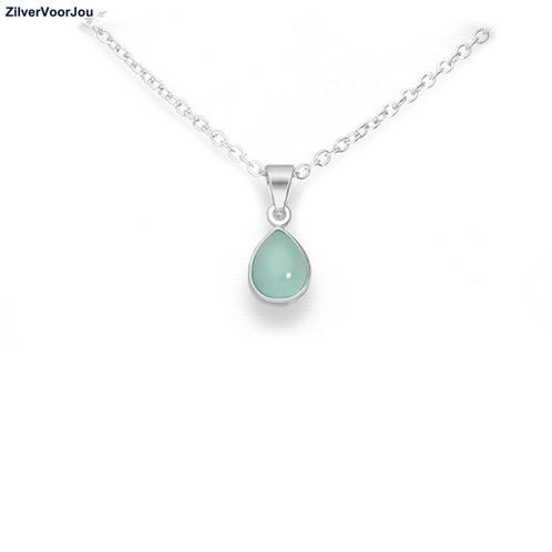 Zilveren druppel groene chalcedoon ketting, Sieraden, Tassen en Uiterlijk, Kettingen, Nieuw, Verzenden