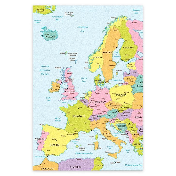 Prikbord europakaart - 6mm kurk + 9mm multiplex - 60 x 90 cm, Huis en Inrichting, Woonaccessoires | Memoborden, Ophalen of Verzenden