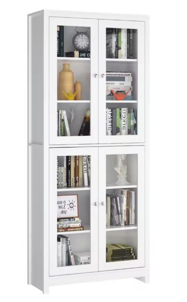 Witte Vitrinekast 190×80×33 cm – 4 Glazen Deuren, 6 Niveaus, Huis en Inrichting, Keuken | Keukenelementen, Nieuw, Verzenden