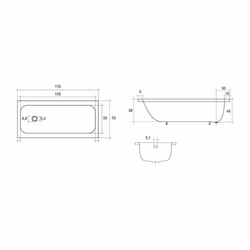 VM GO Isifix Ligbad 170x70cm Plaatstaal 40cm Diep Inclusief, Doe-het-zelf en Verbouw, Sanitair, Ophalen of Verzenden