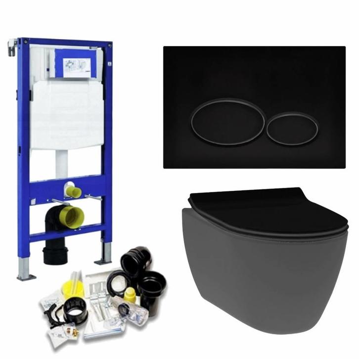 UP320 Toiletset 13 Idevit Alfa Matzwart Rimfree Met, Doe-het-zelf en Verbouw, Sanitair, Ophalen of Verzenden