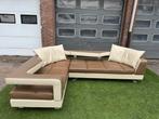 Hoekbank FORMENTI design  bankstel bruin/creme leer, Design, Hoekbank, Zo goed als nieuw, Leer