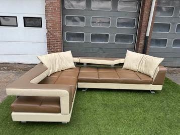 Hoekbank FORMENTI design  bankstel bruin/creme leer beschikbaar voor biedingen