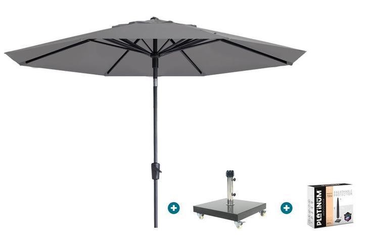 Madison Paros 2 Luxe stokparasol 3 m. rond - Light grey +, Tuin en Terras, Parasols, Parasolvoet, Nieuw, Kantelbaar, Verzenden