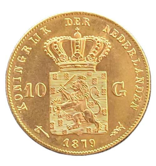Gouden 10 gulden Willem III 1879, Postzegels en Munten, Munten | Nederland, Losse munt, 10 gulden, Koning Willem III, Goud, Verzenden
